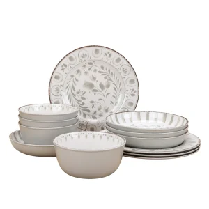 The 12-Piece Bamboo Melamine Dinnerware Set, Grey
