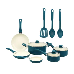 The12 Piece Ceramic Nonstick Aluminum Pots and Pans Cookware Set, Blue