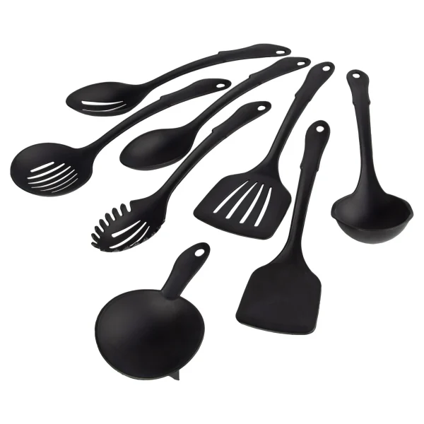 The 8-Piece Nylon Kitchen Utensil Set with Connector Ring, Black Plastic