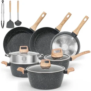 The 13 Pcs Pot and Pan Set, Kitchen Cookware Granite Nonstick Cooking Set, Black
