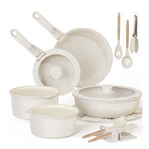 The 20 Piece Ceramic Pots and Pans Set Non Stick, Cookware Set with Detachable Handle